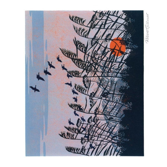 Sunset & Harvest Moon by Robert Gillmor 8 Rectangle Notecards Wallet - Bee's Emporium