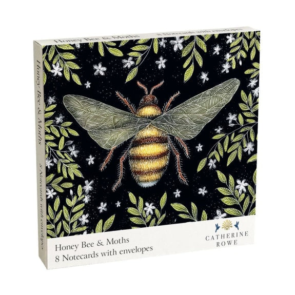 Catherine Rowe - Honey Bee & Moths Square Set of 8 Art Notecards Wallet - Bee's Emporium