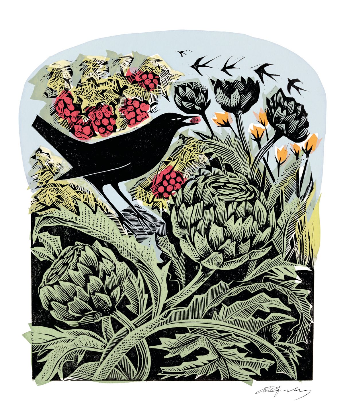 Angela Harding Blackbird & Artichoke Blank Greeting Card with Envelope - Bee's Emporium