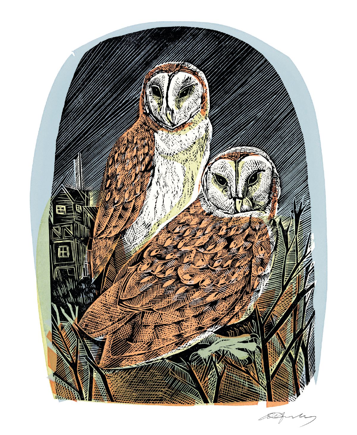 Angela Harding Barn Owls at Orford Blank Greeting Card with Envelope - Bee's Emporium