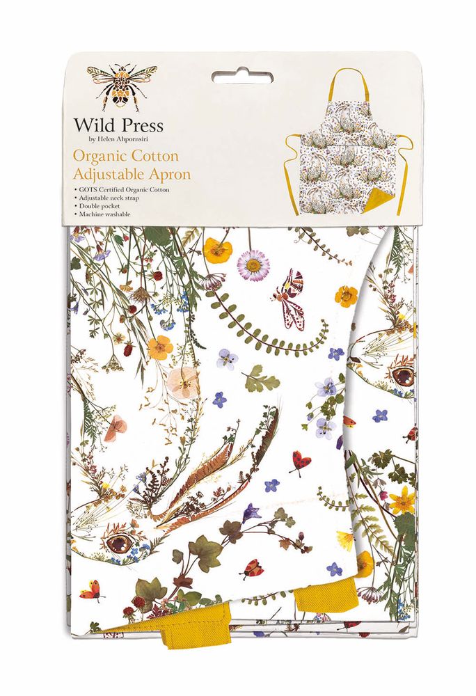 Wild Press Wildflower Hare by Helen Ahpornsiri Organic Cotton Adjustable Apron - Bee's Emporium
