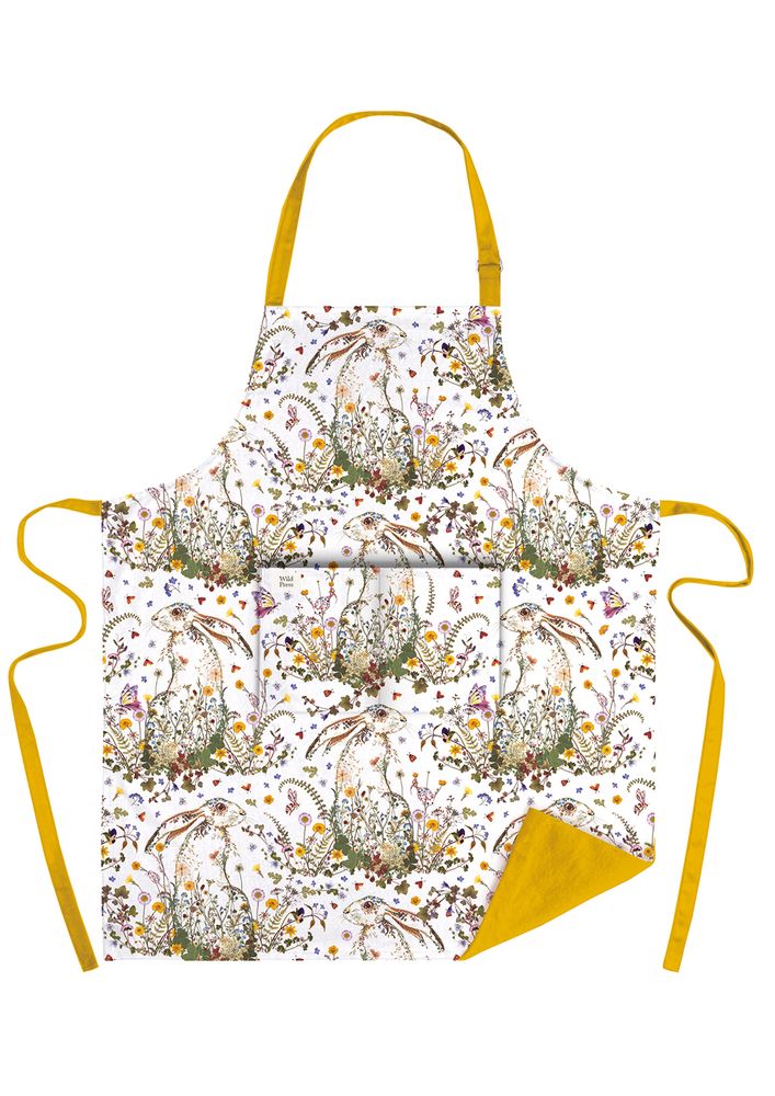 Wild Press Wildflower Hare by Helen Ahpornsiri Organic Cotton Adjustable Apron - Bee's Emporium