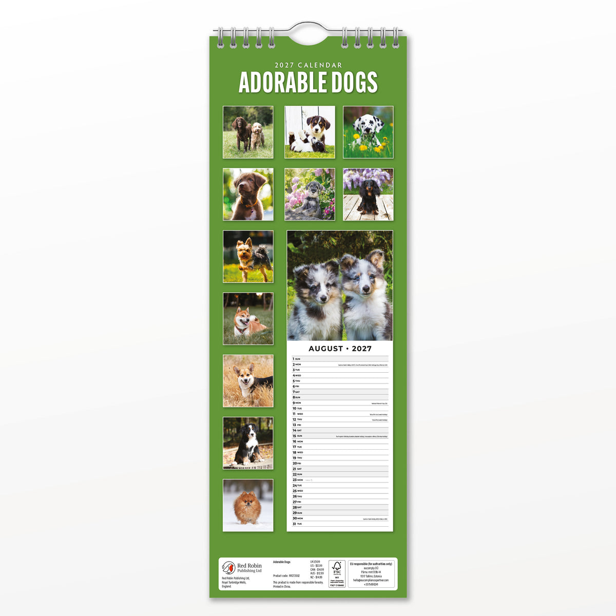 Adorable Dogs 2027 Slim Wall Calendar