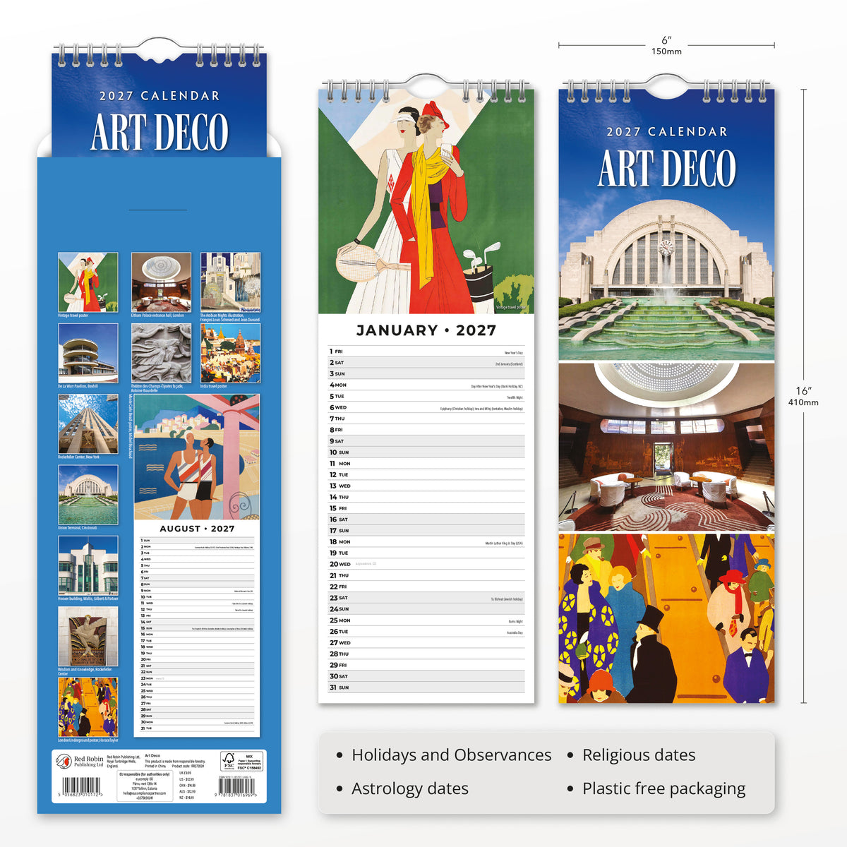Art Deco 2027 Slim Wall Calendar
