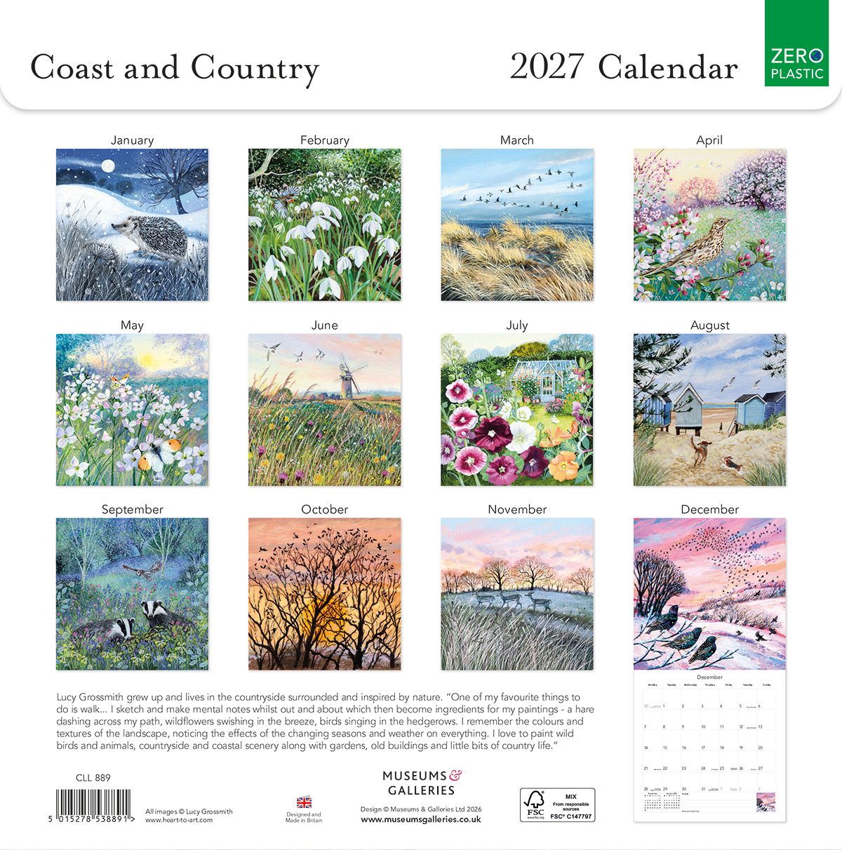 Coast and Country by Lucy Grossmith 2027 Square Wall Calendar