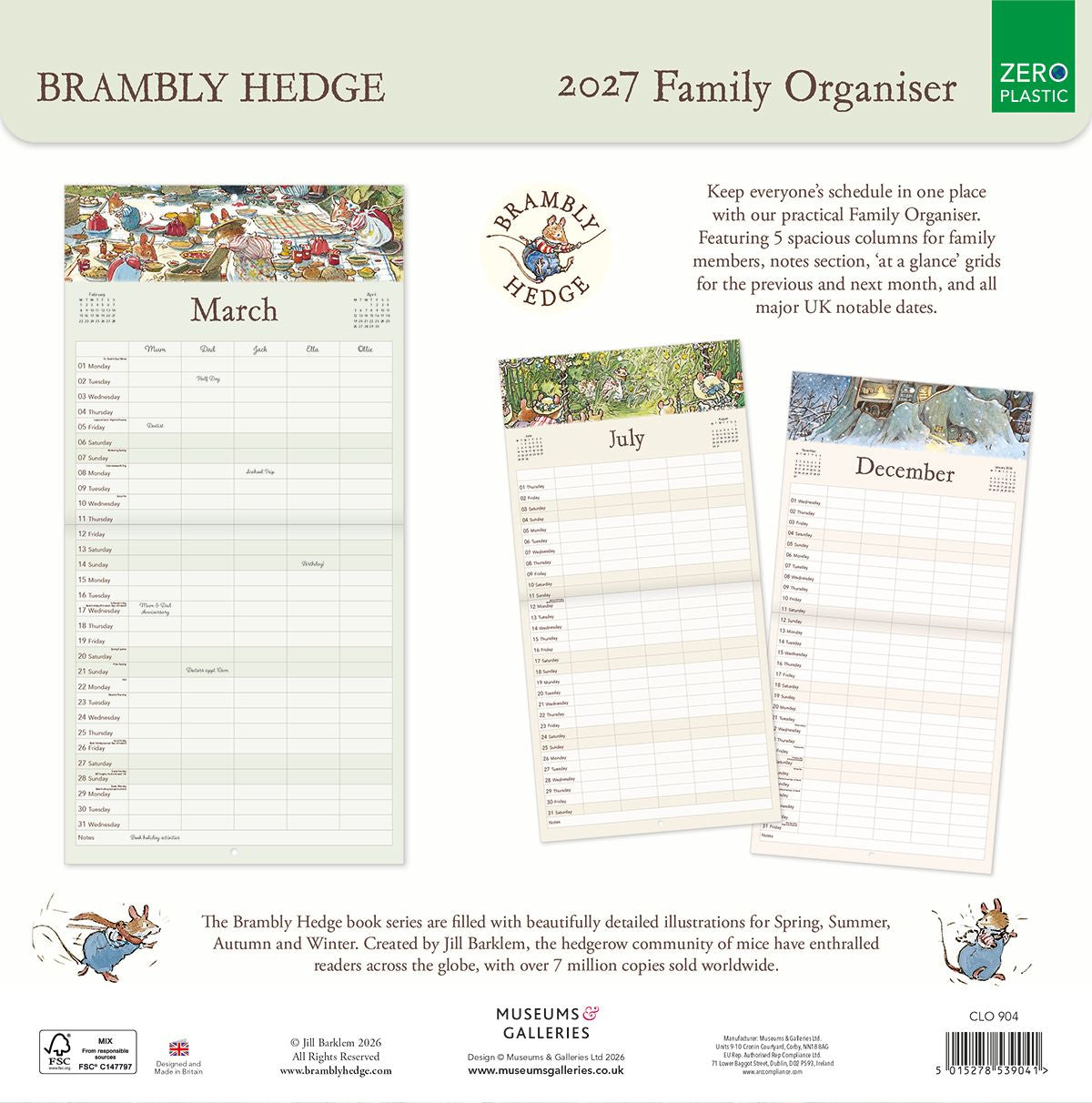 Brambly Hedge Family Organiser 2027 Square Wall Calendar