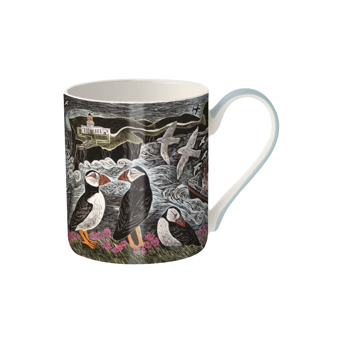 Angela Harding Fair Isle Puffins Fine Bone China Mug - Bee's Emporium