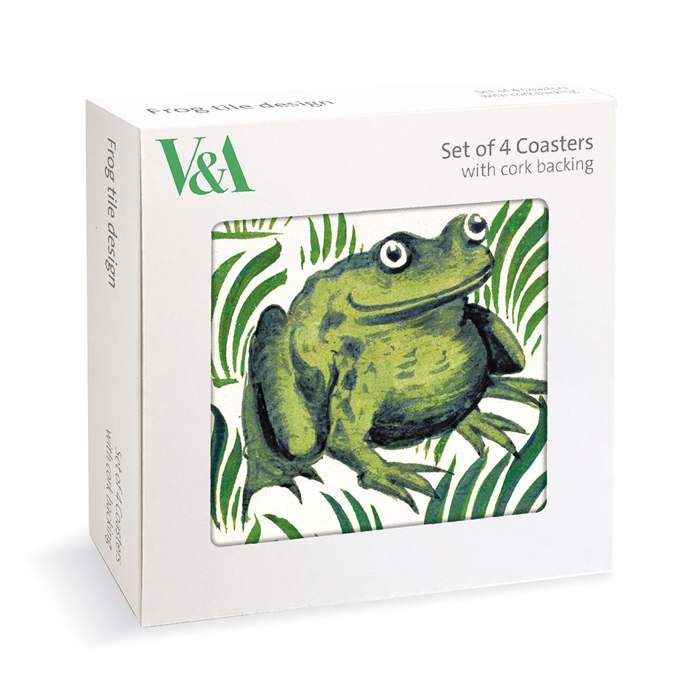 V&A William De Morgan Frog Tile Set of 4 Cork Backed Coasters
