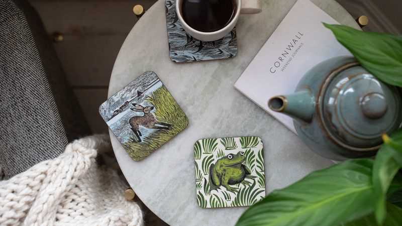 Angela Harding Swallows and Sea Set of 4 Cork Backed Coasters