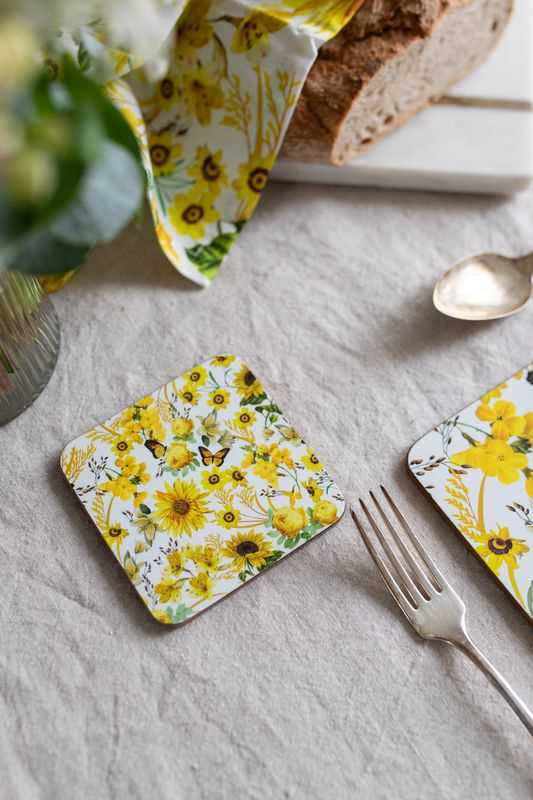 Mary Katrantzou Yellow Butterflies Set of 4 Cork Backed Coasters