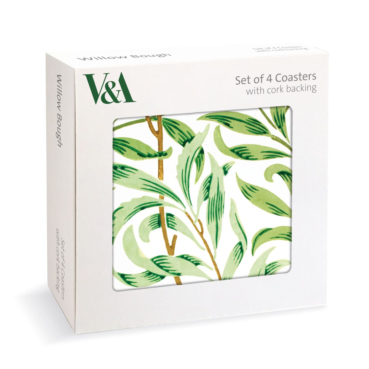 V&A William Morris Willow Bough Wallpaper Set of 4 Cork Backed Coasters
