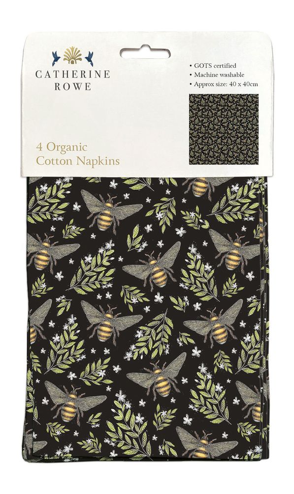 Catherine Rowe Bee Pattern Pack of 4 Organic Cotton Napkins