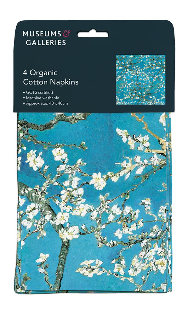 Van Gogh Almond Branches in Bloom Pack of 4 Organic Cotton Napkins - Bee's Emporium