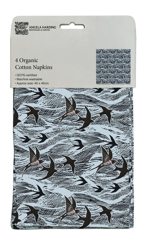 Angela Harding Swallows and Sea Pack of 4 Organic Cotton Napkins - Bee's Emporium