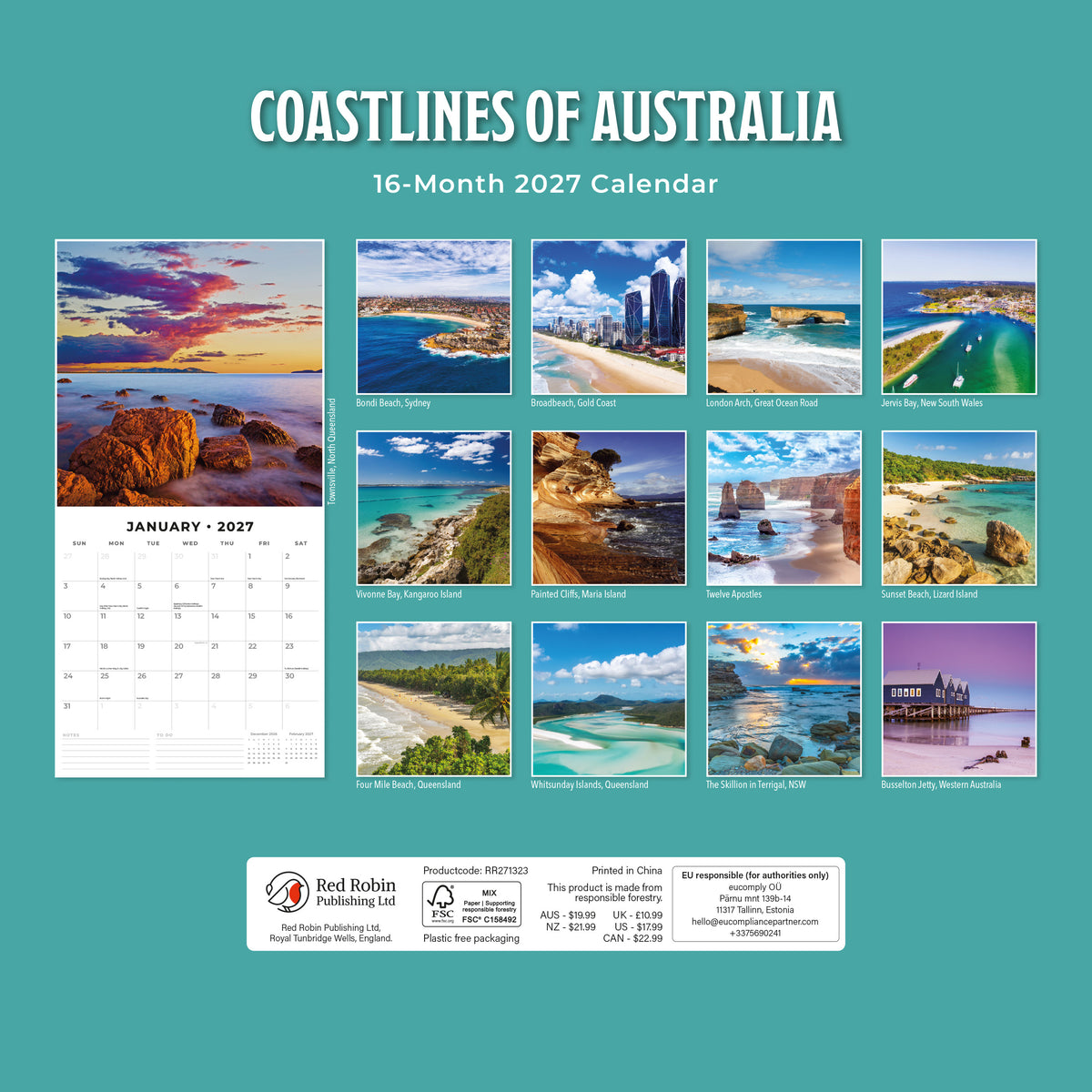 Coastlines of Australia 2027 Square Wall Calendar