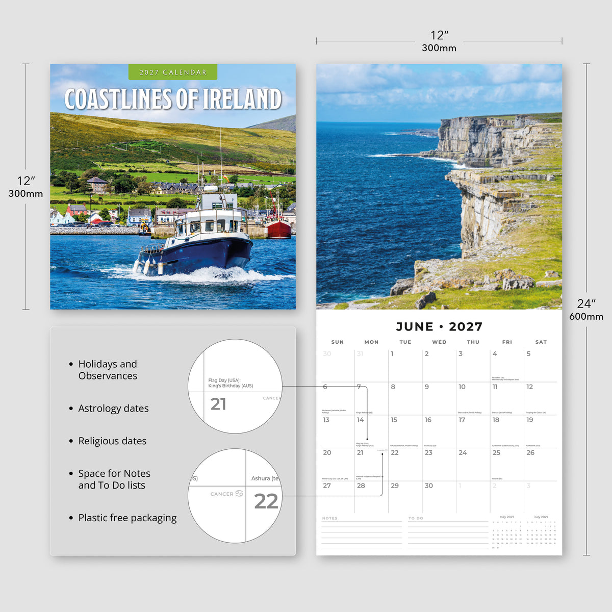Coastlines of Ireland 2027 Square Wall Calendar