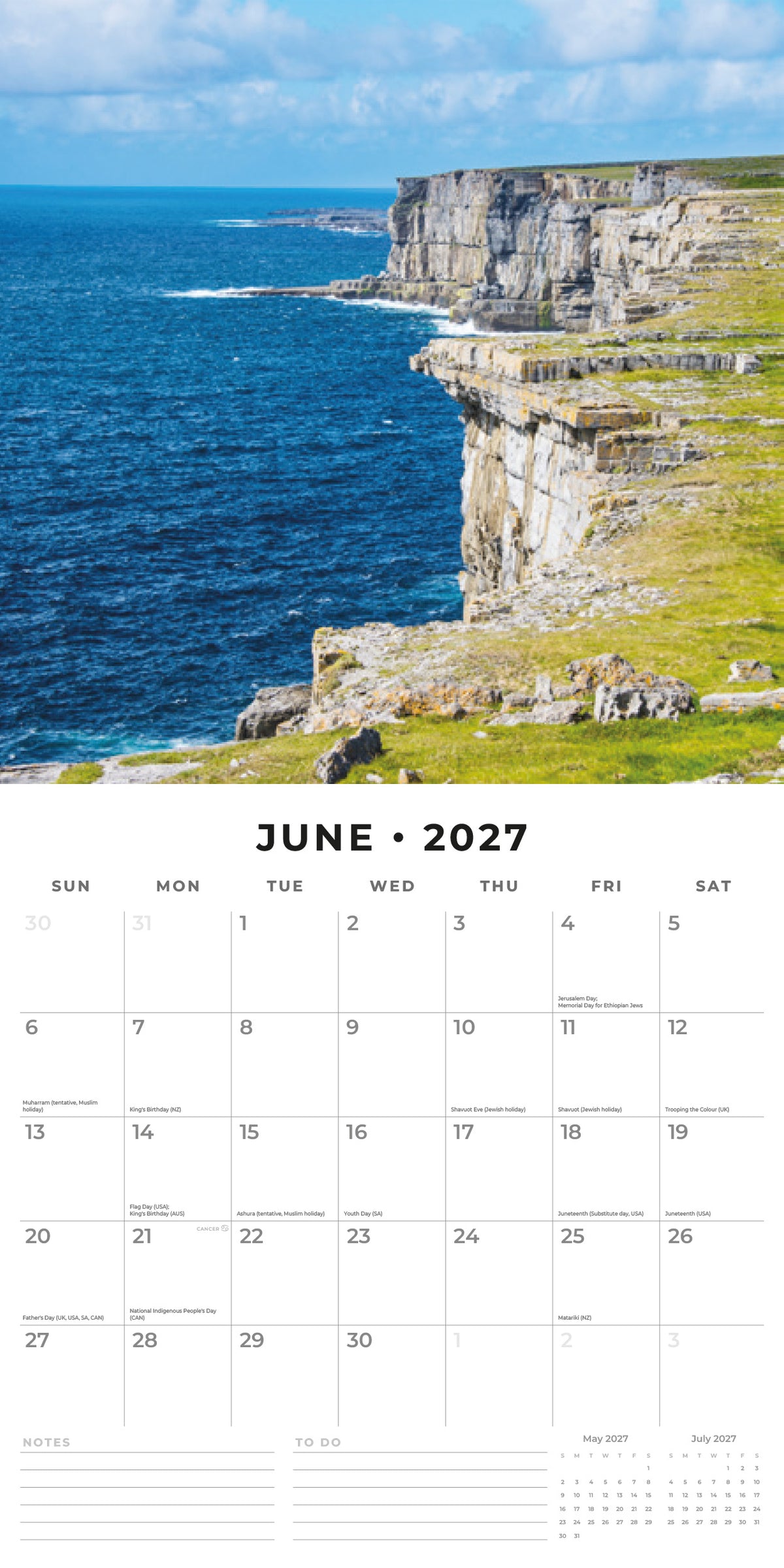 Coastlines of Ireland 2027 Square Wall Calendar