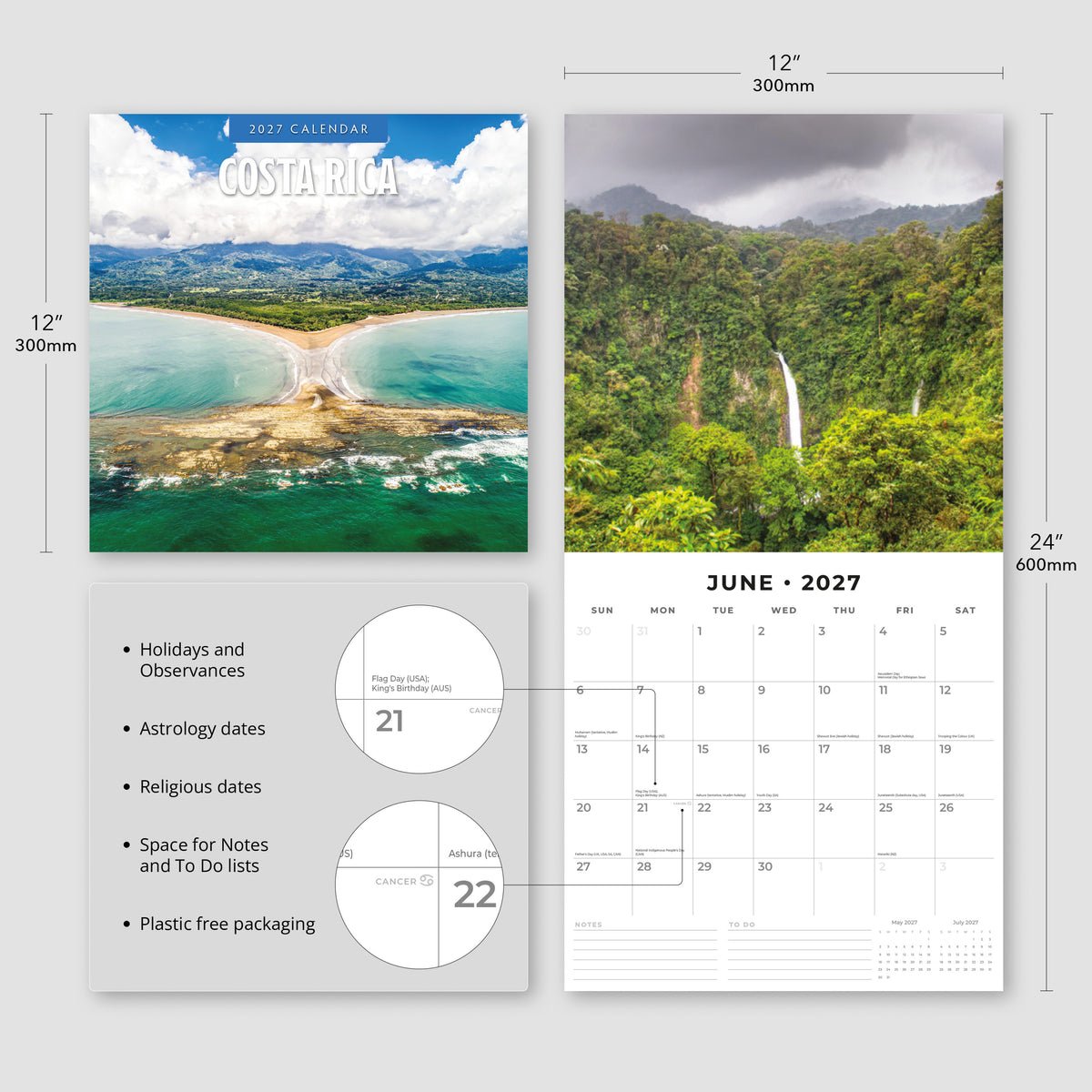 Costa Rica 2027 Square Wall Calendar