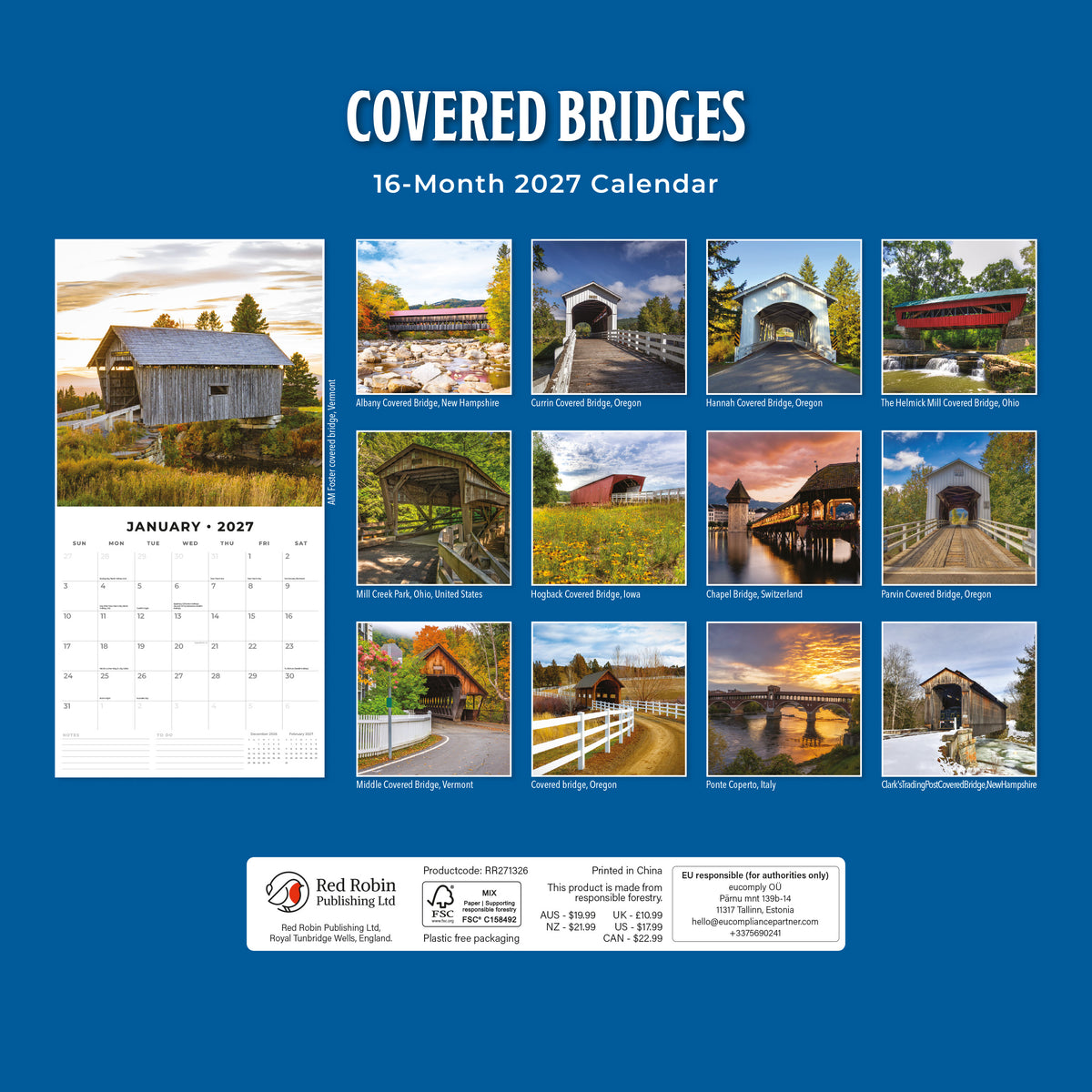 Covered Bridges 2027 Square Wall Calendar