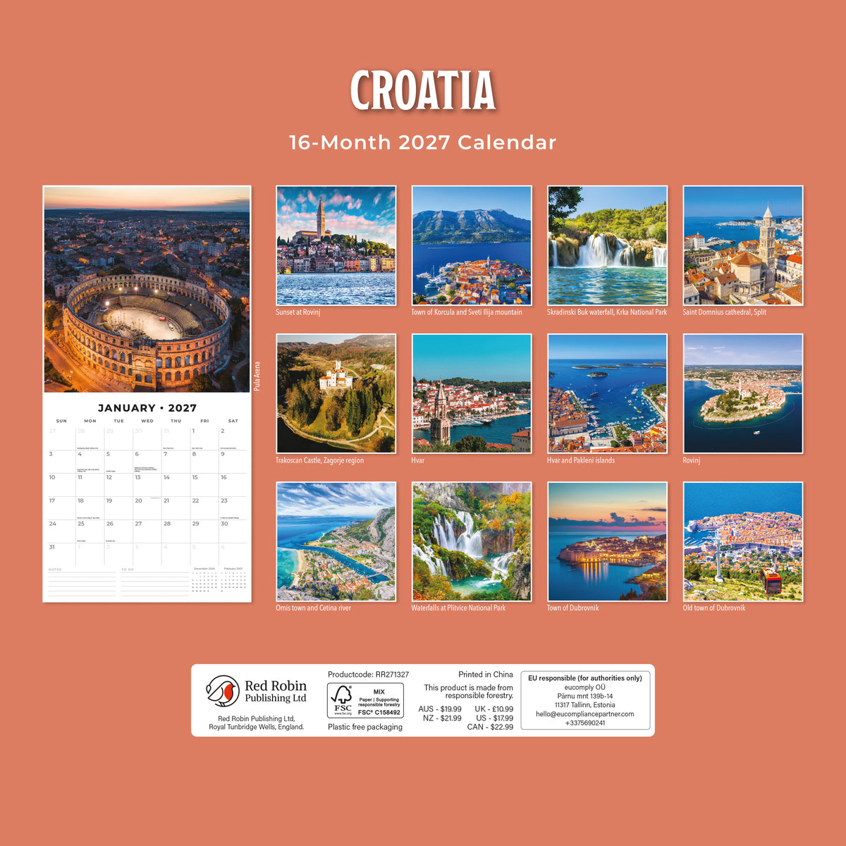 Croatia 2027 Square Wall Calendar