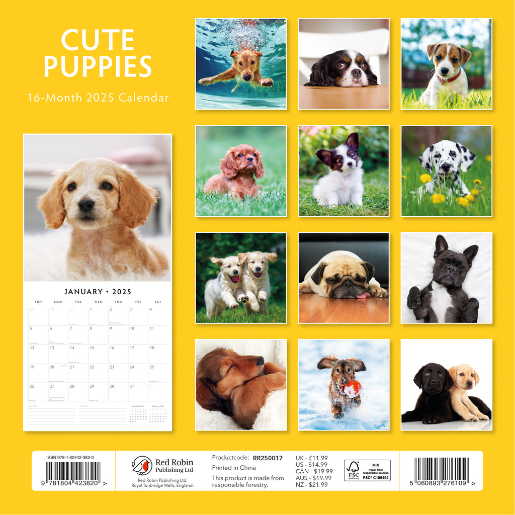 Cute Puppies 2025 Square Wall Calendar