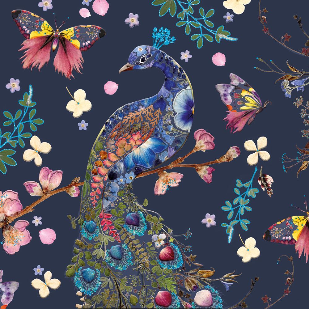 Wild Press - Helen Ahpornsiri Peacock & Cherry Blossom 6 Luxury Square Notecards Wallet - Bee's Emporium
