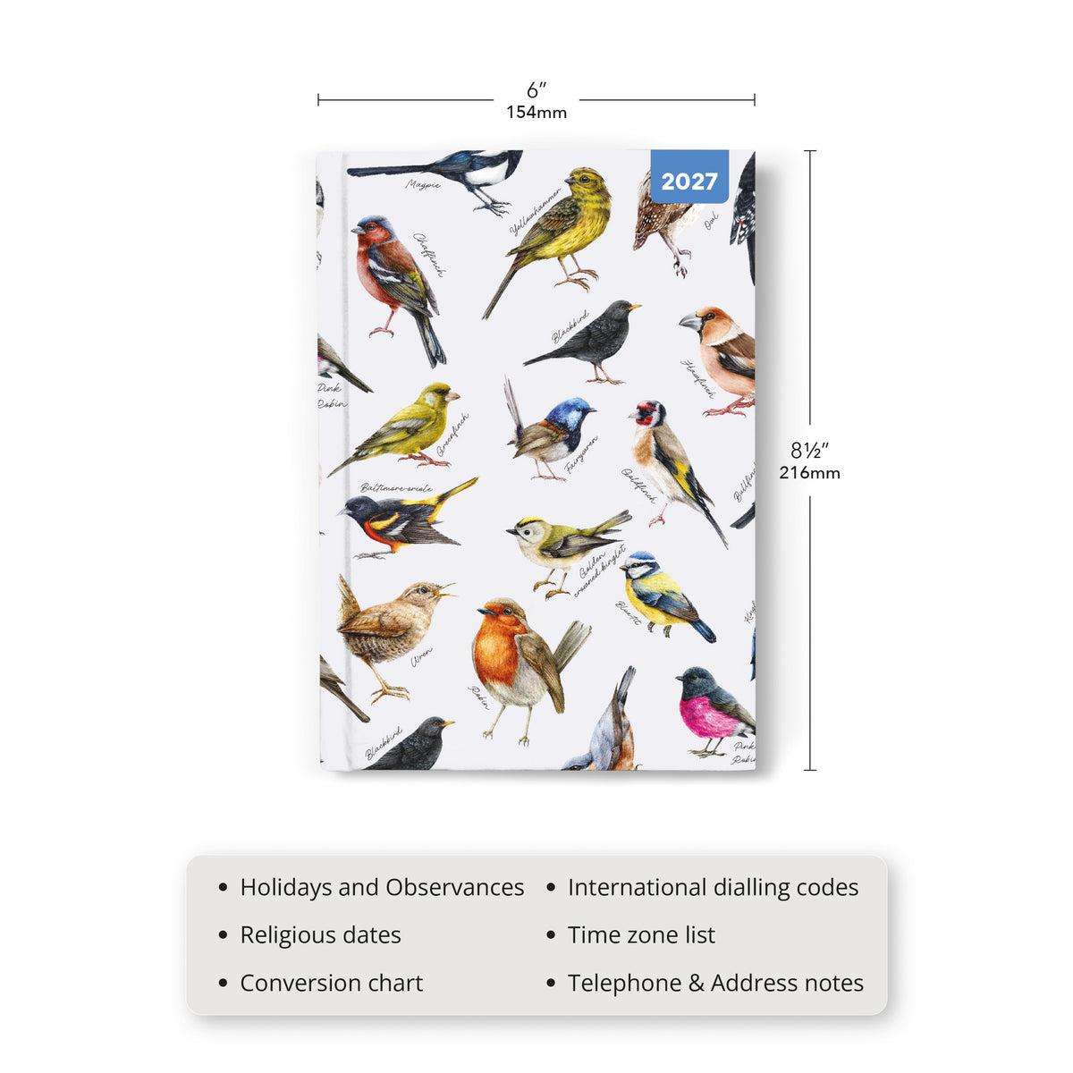 Garden Birds A5 Padded Diary
