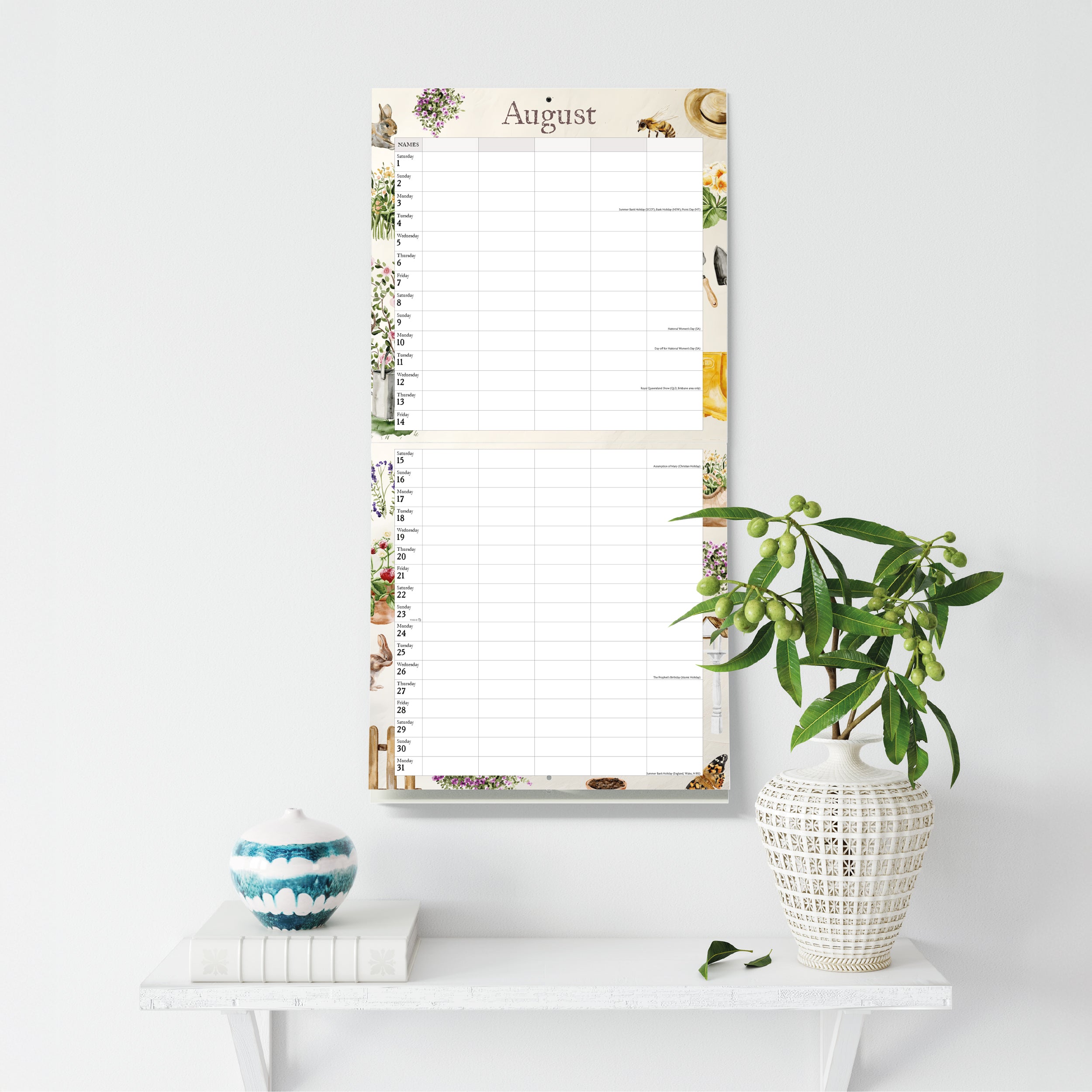 Garden Days Illustrated Family Organiser - 2026 Square Wall Calendar