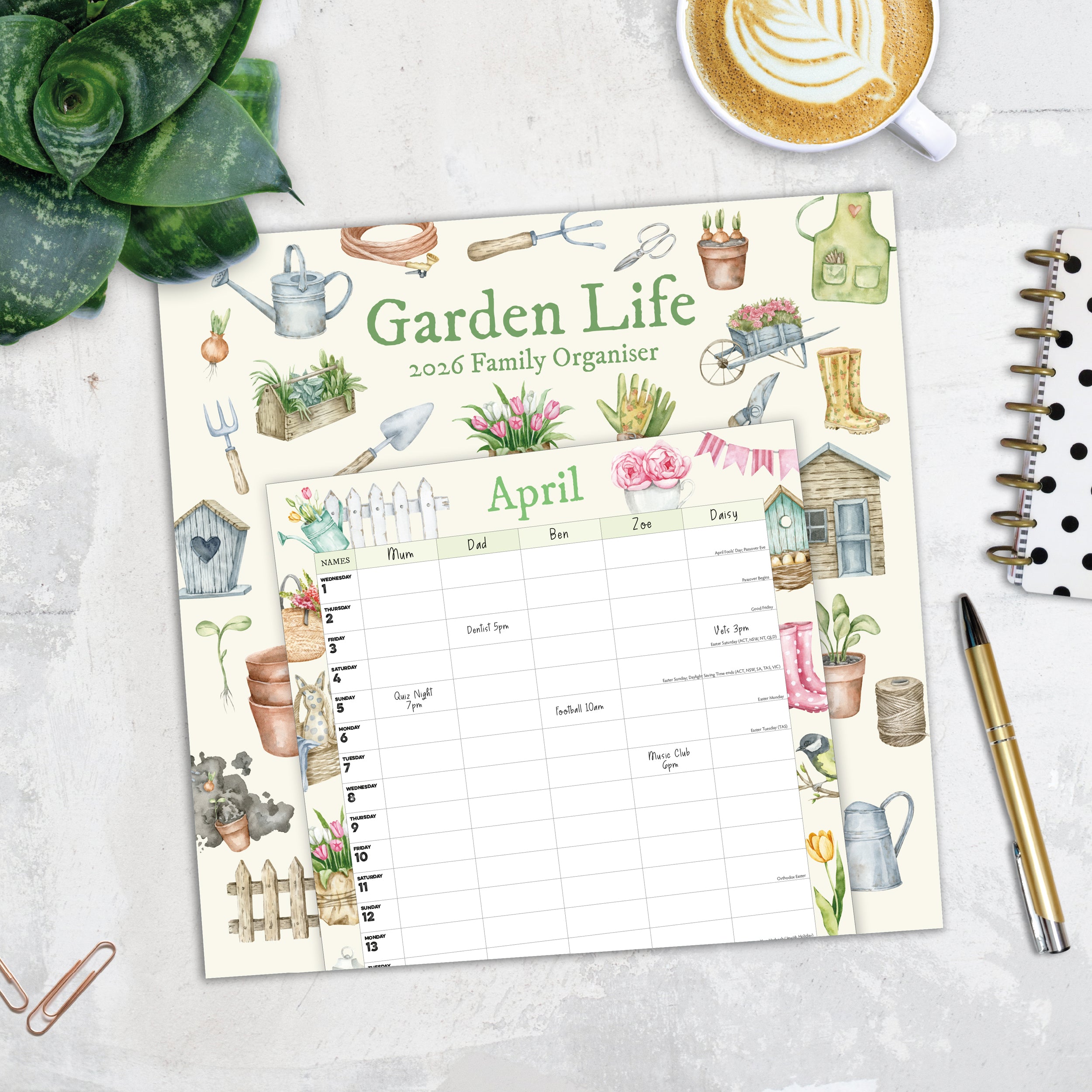 Garden Life Illustrated Family Organiser - 2026 Square Wall Calendar