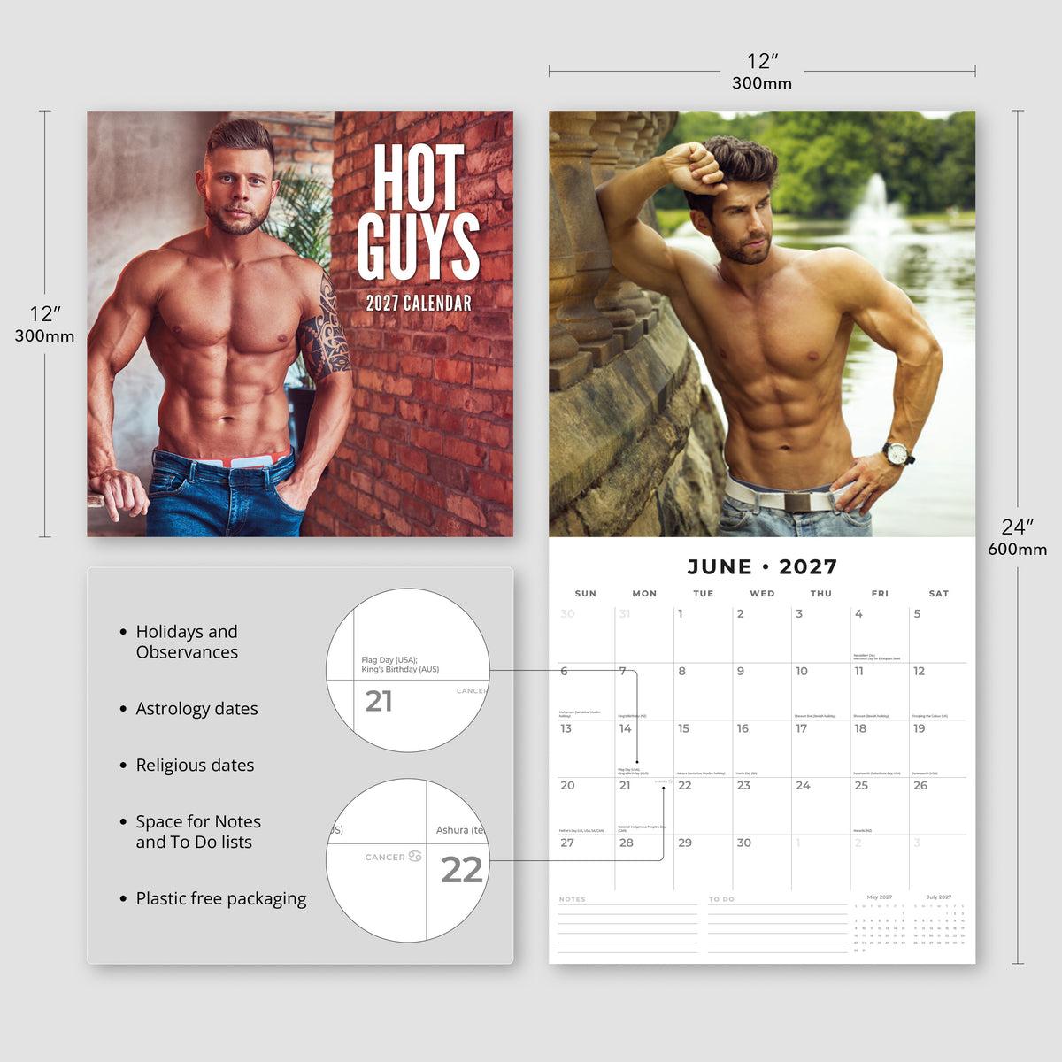 Hot Guys 2027 Square Wall Calendar