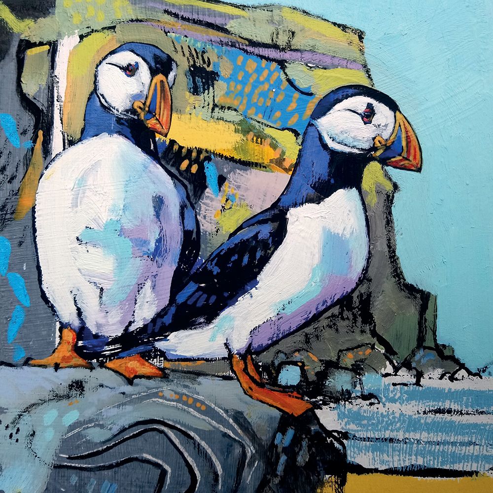 Puffins by Daniel Cole Blank Greeting Card with Envelope