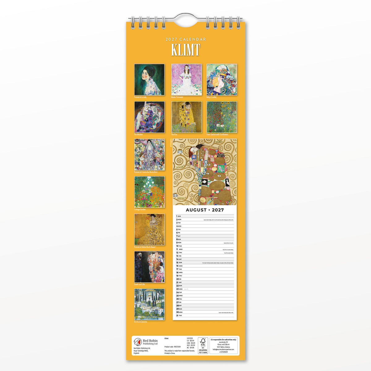 Klimt 2027 Slim Wall Calendar