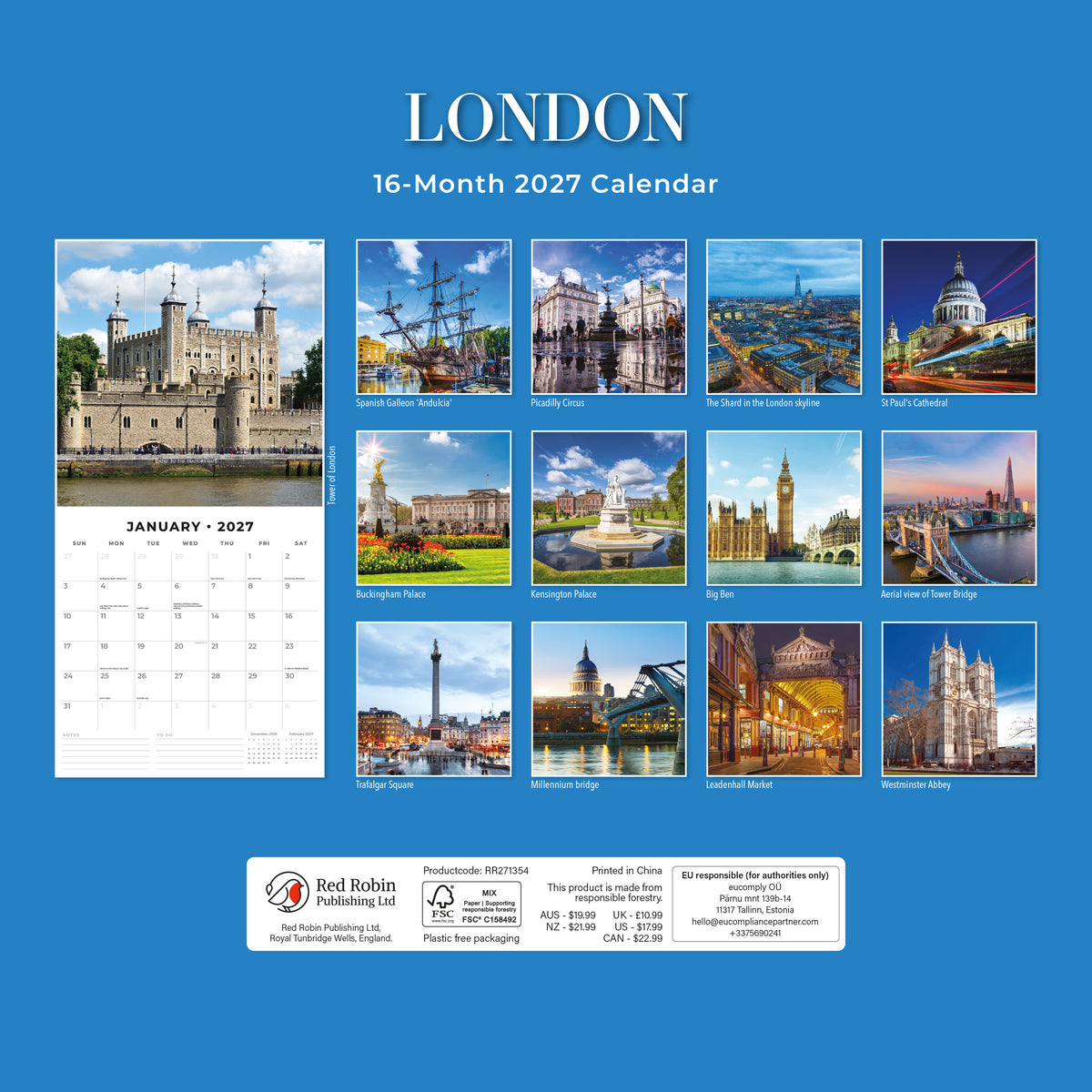London 2027 Square Wall Calendar