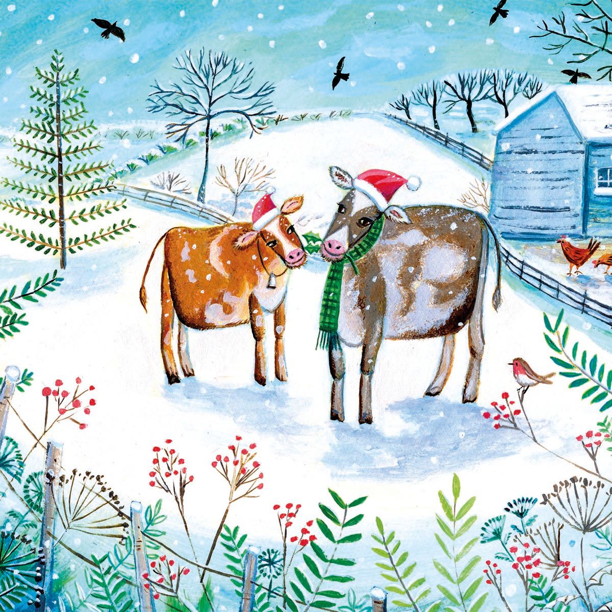 Festive Cows by Mary Stubberfield Pack of 8 Charity Christmas Cards
