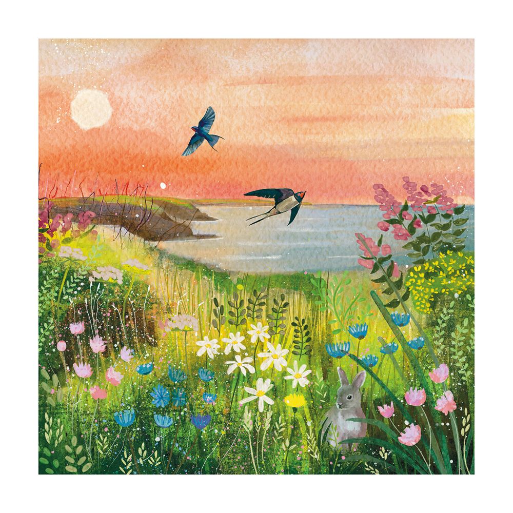 Sunset Swallows by Jacqueline Wild Blank Greeting Card with Envelope - Bee's Emporium