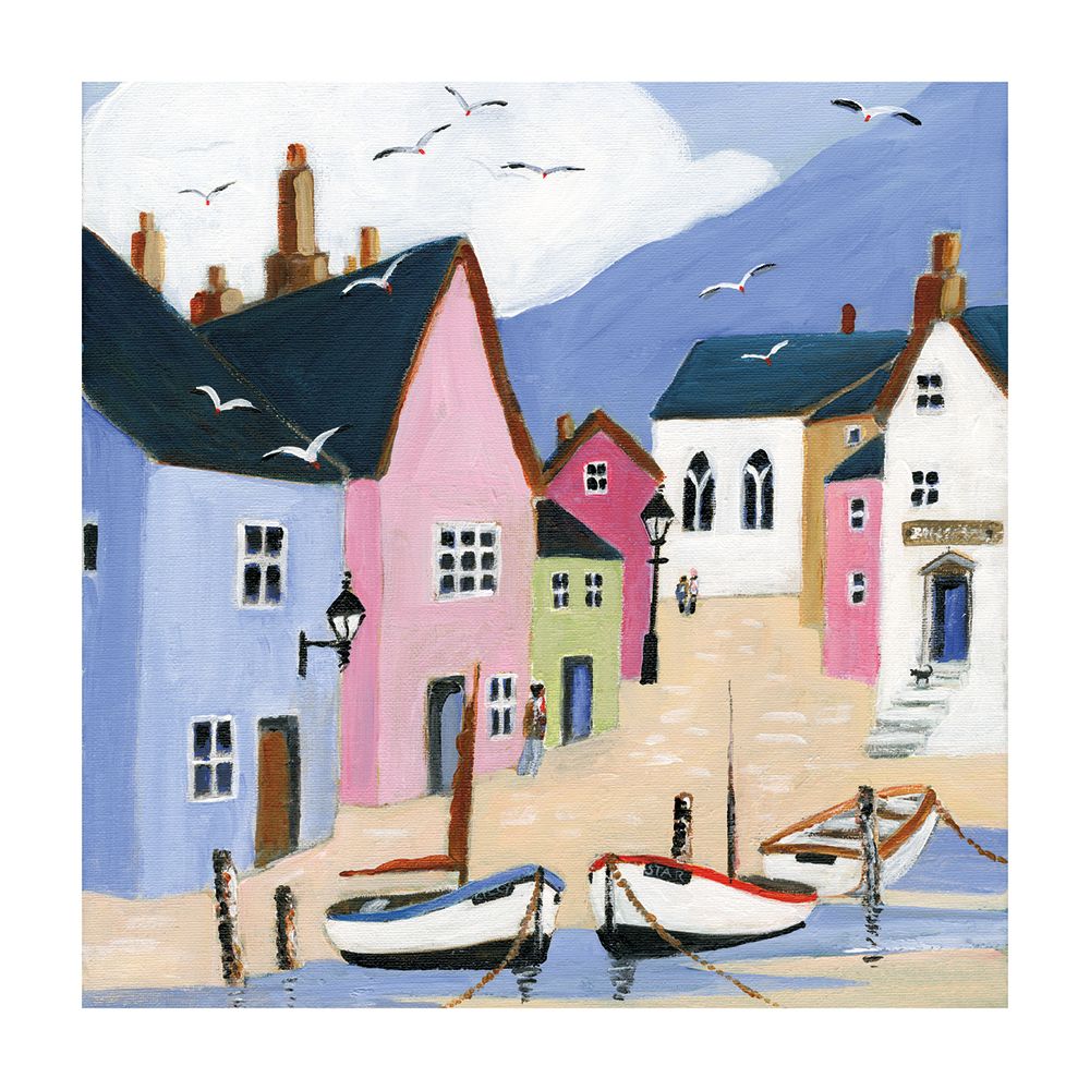 Fishing Village by Maureen Bonfield Blank Greeting Card with Envelope - Bee's Emporium