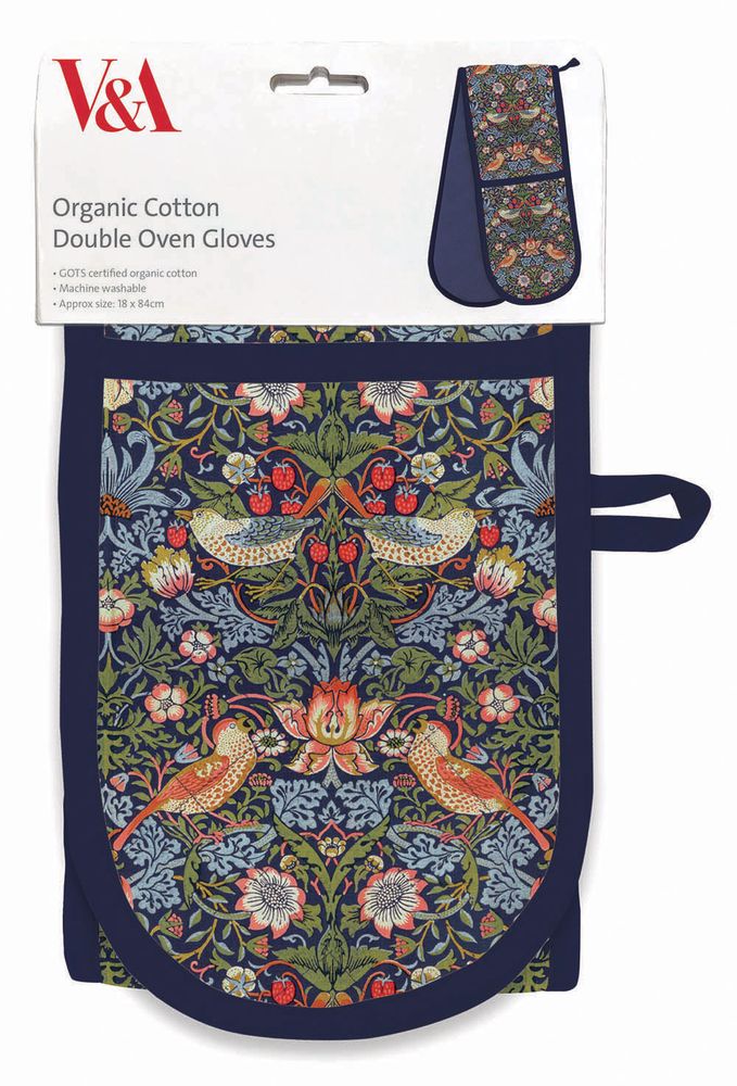 V&A William Morris Strawberry Thief Organic Cotton Double Oven Gloves