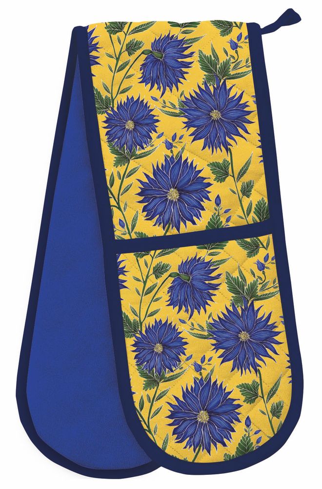 Catherine Rowe Blue Flowers Organic Cotton Double Oven Gloves - Bee's Emporium