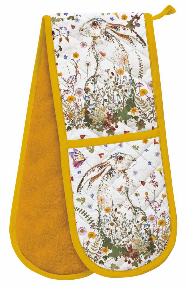 Wild Press Wildflower Hare by Helen Ahpornsiri Organic Cotton Double Oven Gloves - Bee's Emporium