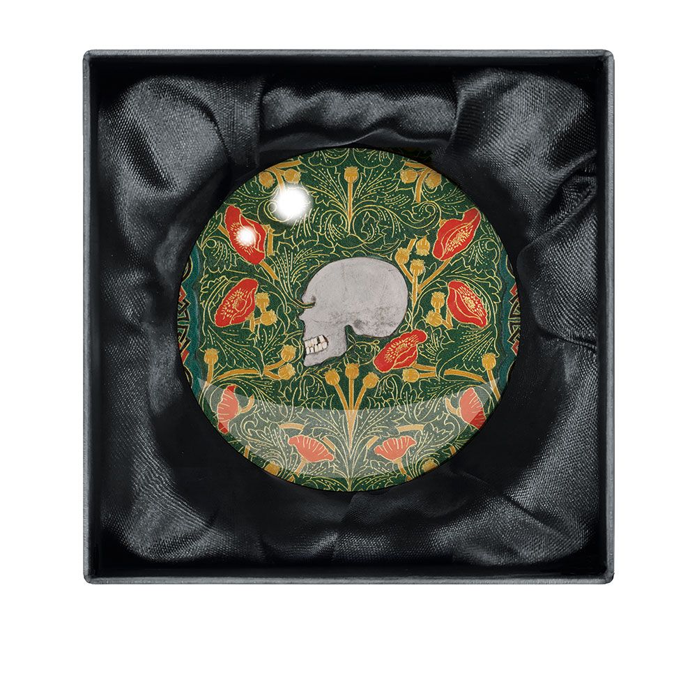 British Library Skull and Flowers Crystal Dome Paperweight - Bee's Emporium