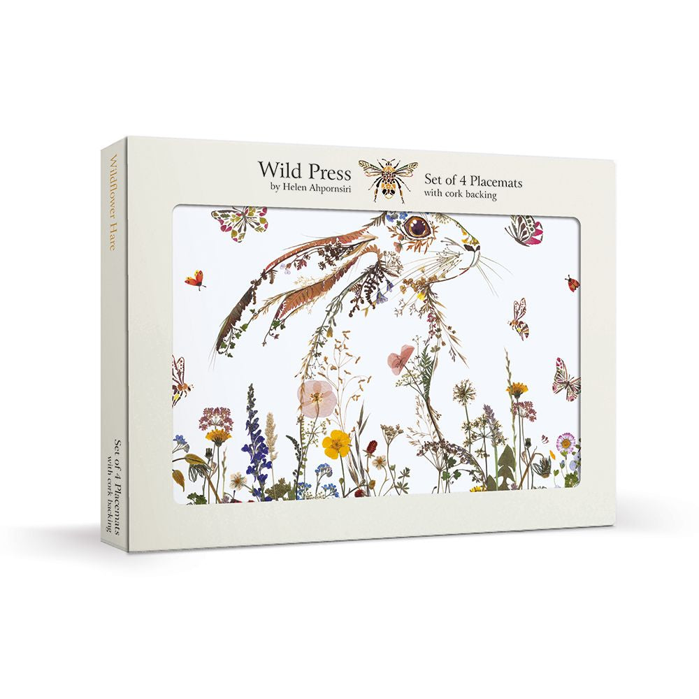 Wild Press Wildflower Hare Set of 4 Cork Backed Placemats - Bee's Emporium