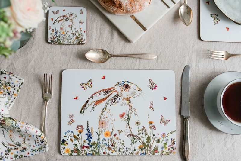 Wild Press Wildflower Hare Set of 4 Cork Backed Placemats - Bee's Emporium
