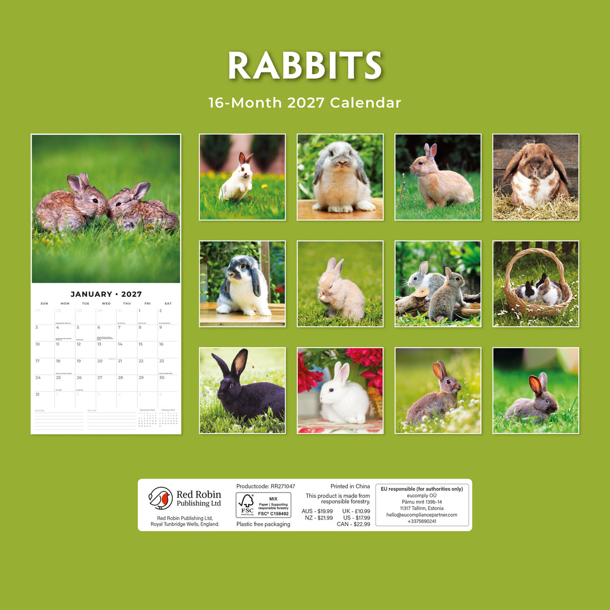 Rabbits 2027 Square Wall Calendar