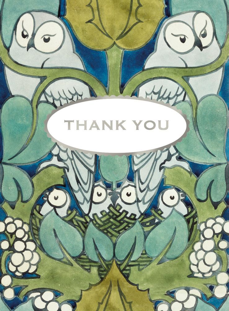 V&A Voysey The Owl 8 Thank You Notecards & Envelopes