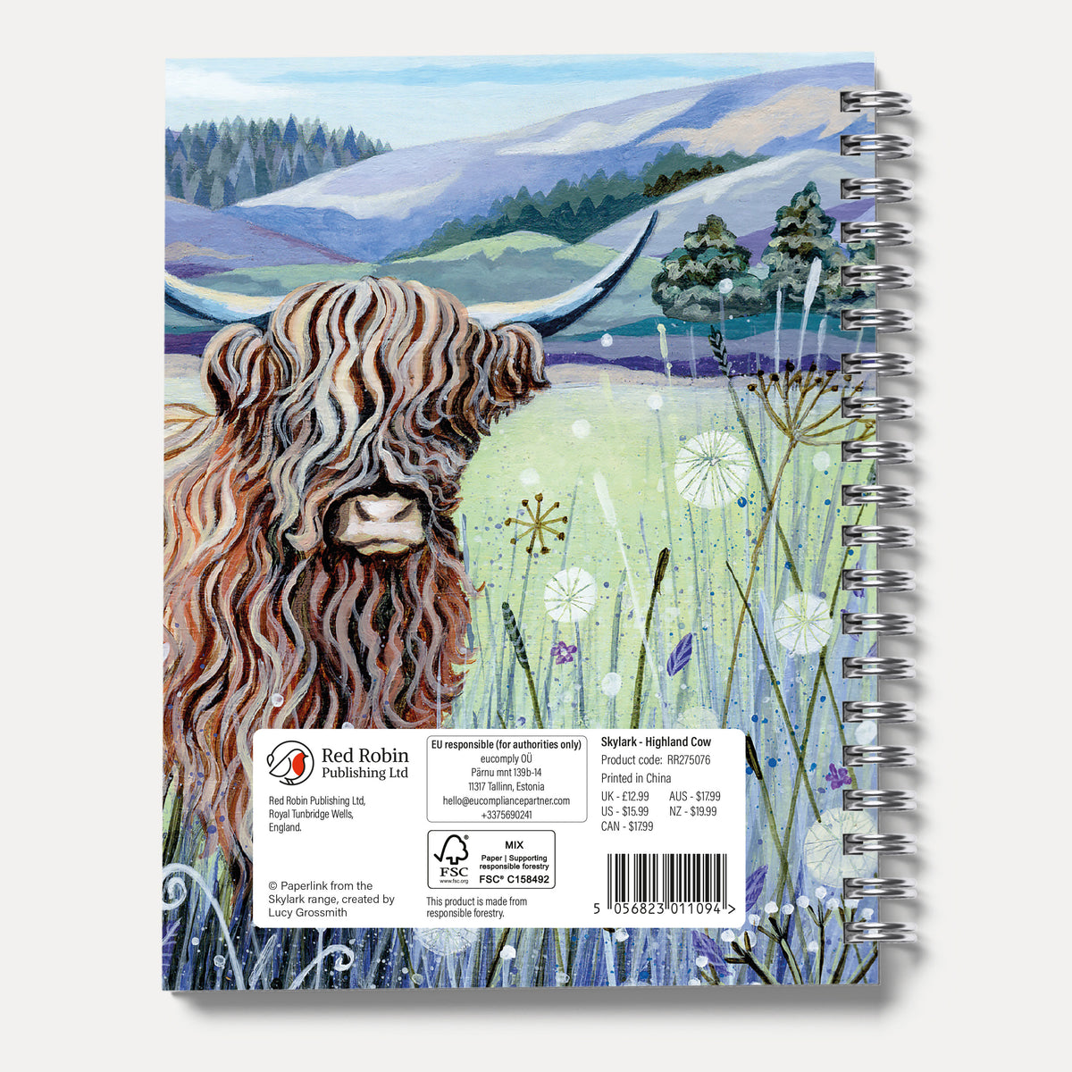 Skylark - Highland Cow by Lucy Grossmith 2027 A5 Spiral Diary