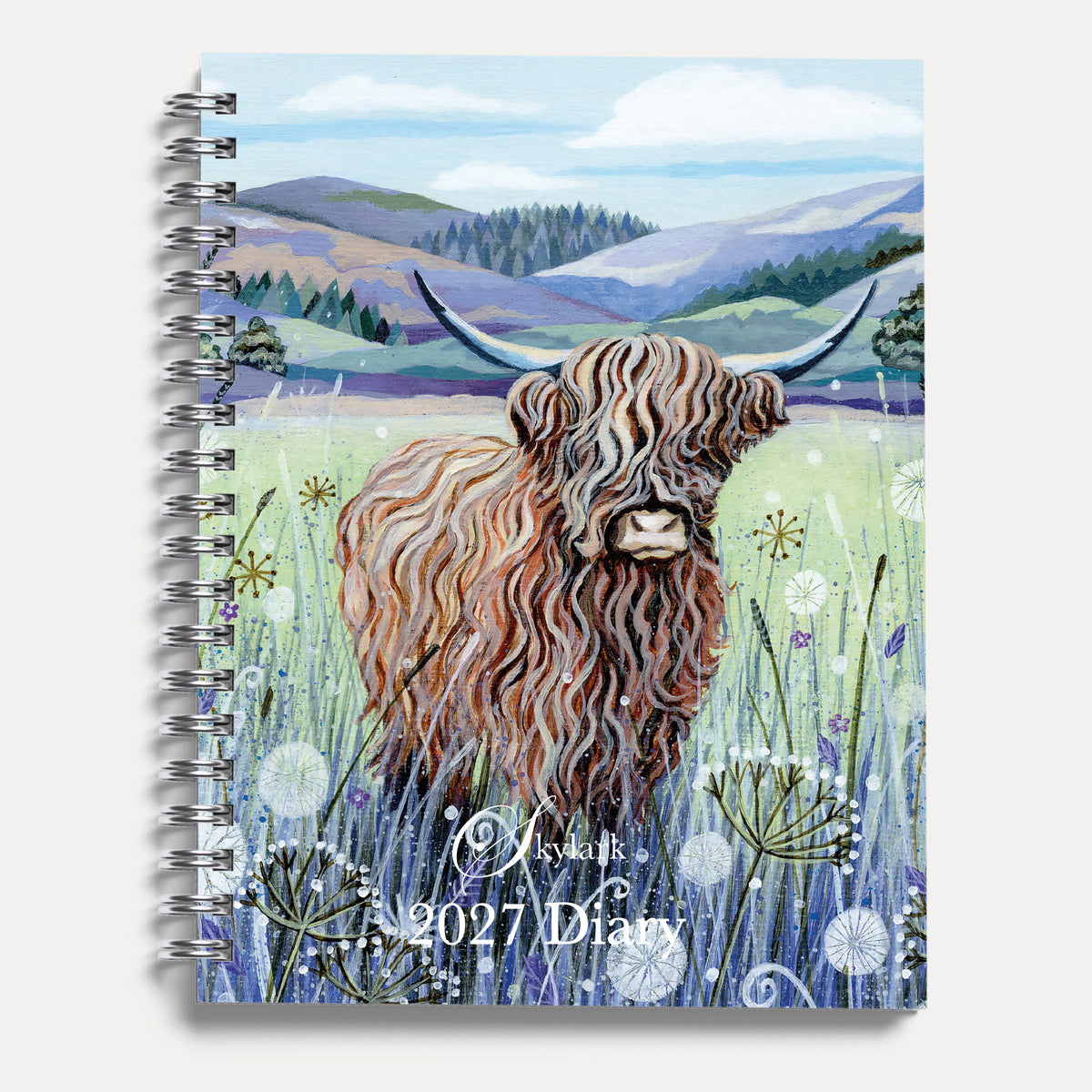 Skylark - Highland Cow by Lucy Grossmith 2027 A5 Spiral Diary