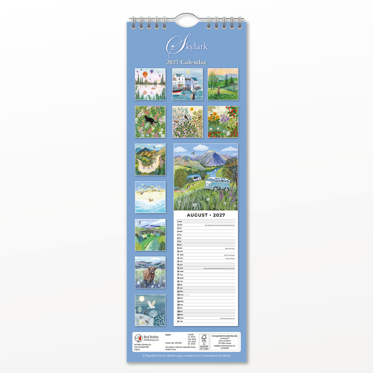 Skylark by Lucy Grossmith 2027 Slim Wall Calendar