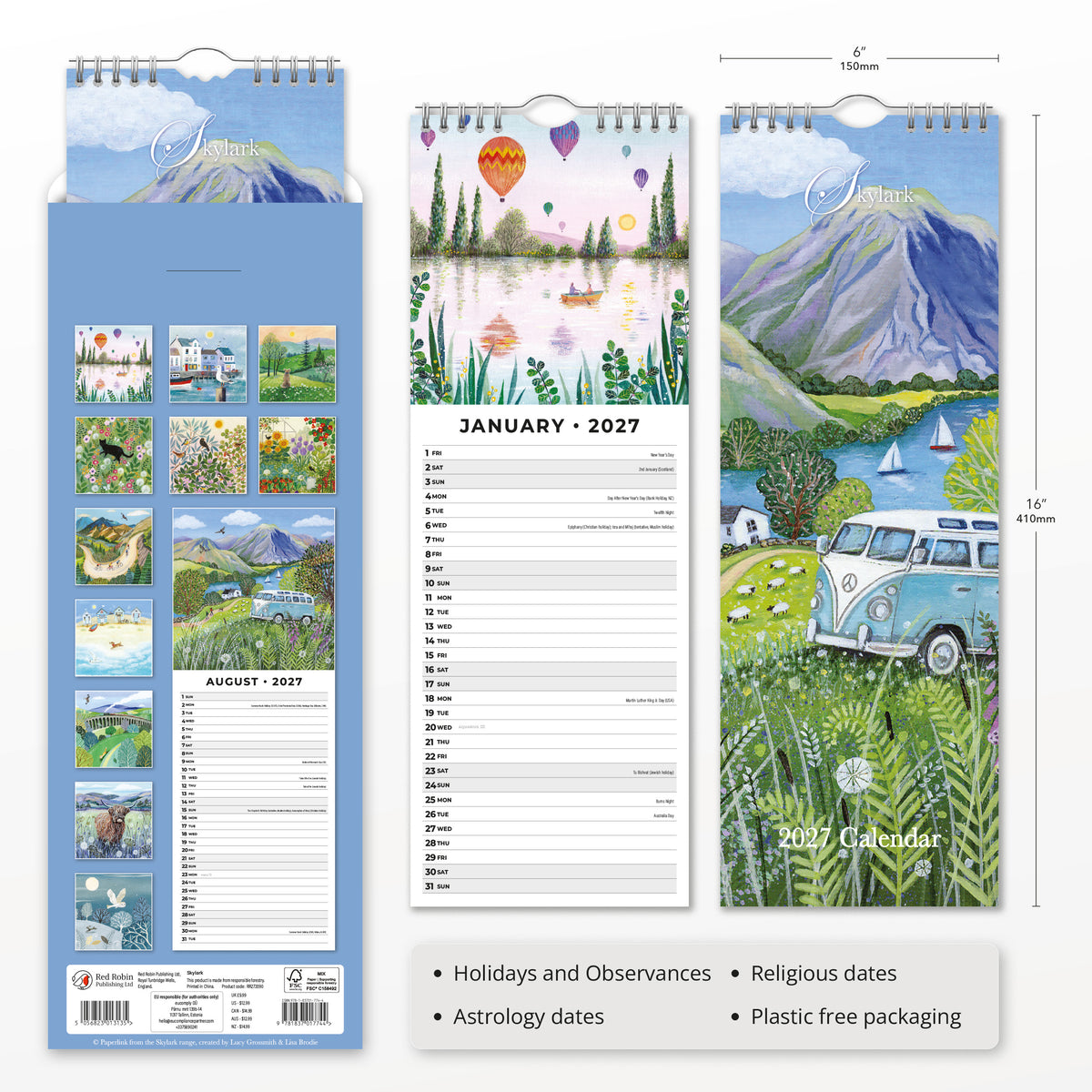 Skylark by Lucy Grossmith 2027 Slim Wall Calendar