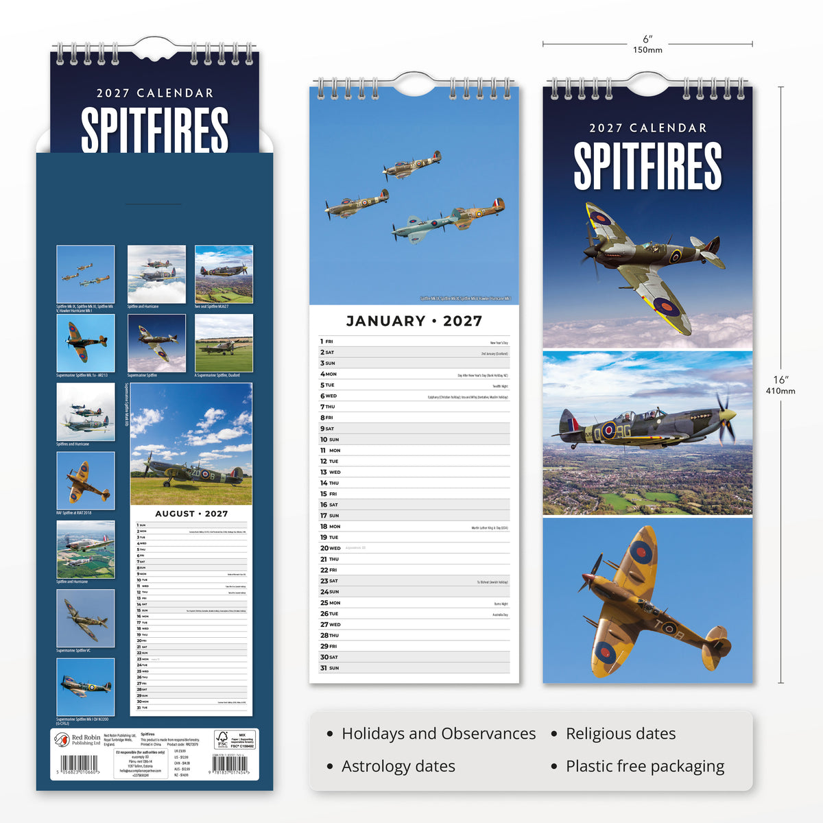Spitfires 2027 Slim Wall Calendar