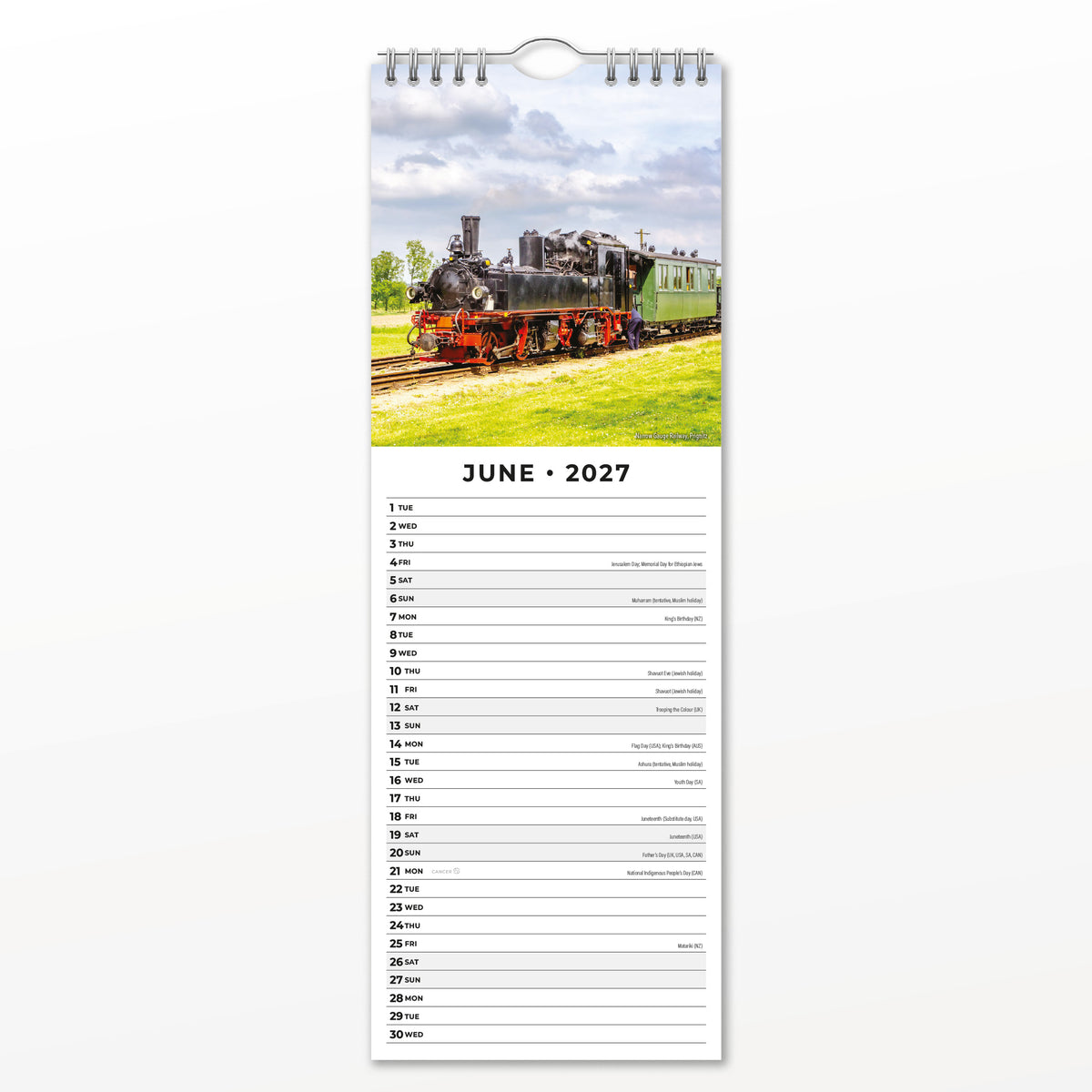 Steam Trains 2027 Slim Wall Calendar